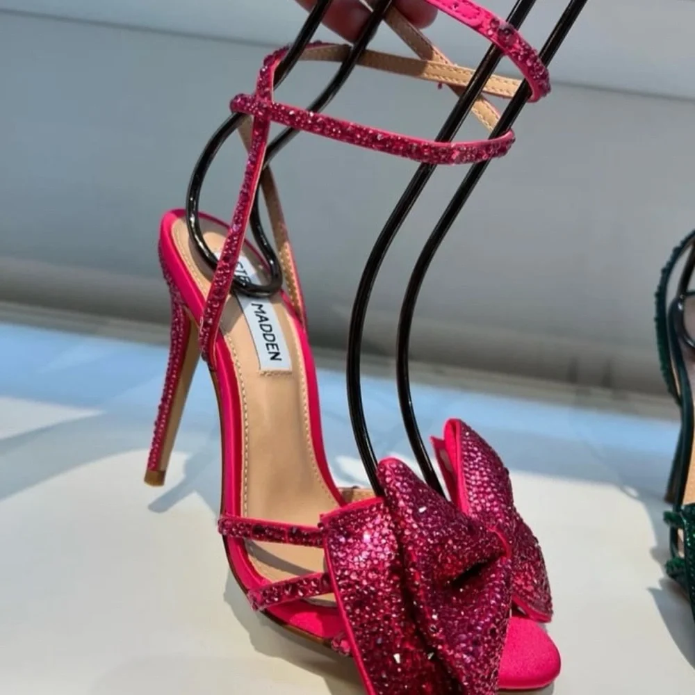 Steve Madden Blossom Women's‎ Pink Rhinestone Embellished Bow Strappy Heels New